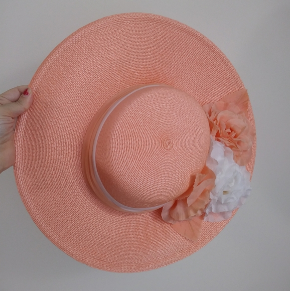 🚨 vtg peach 70s prairie sun hat flower - Picture 4 of 7